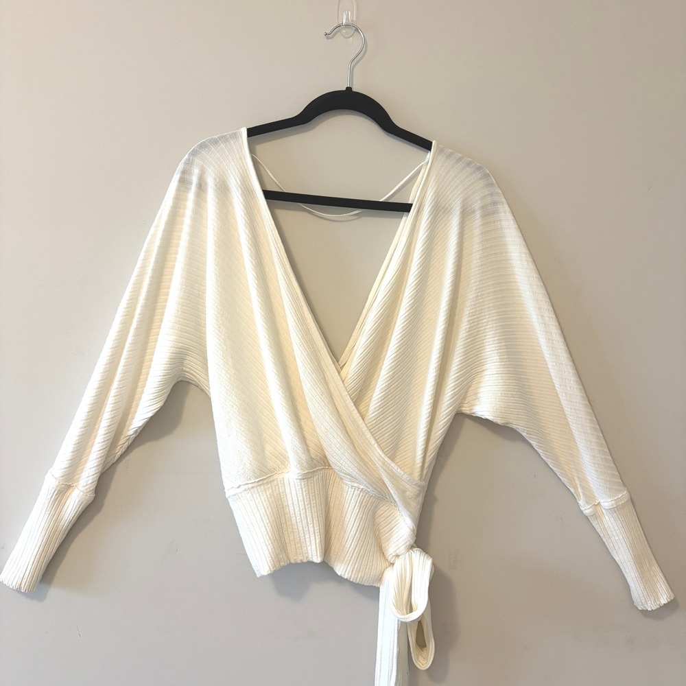 We The Free Free People Ribbed Wrap Top Ballerinacore Ivory Large Tie Waist